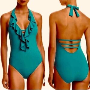 Bleu Rod Beattie Halter One-Piece Swimsuit Size 6 Forest Green